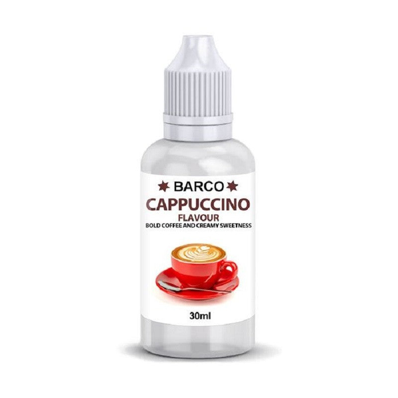 Barco flavouring 30ml Cappuccino Coffee.  Add to cake and brownie batters, buttercream or fondant icing etc to flavour.