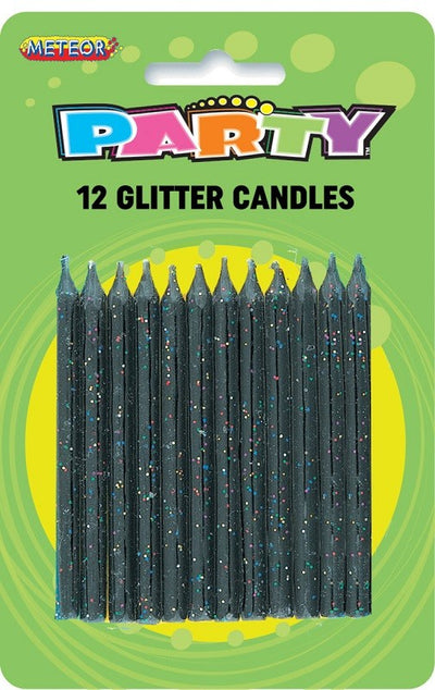 Glitter candles Black pack of 12