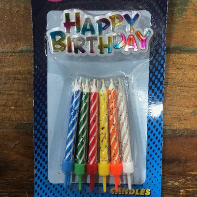 Happy birthday plaque and 12 rainbow glitter candles