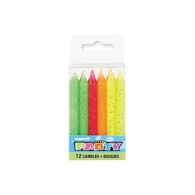 Neon glitter Large candles pack of 12