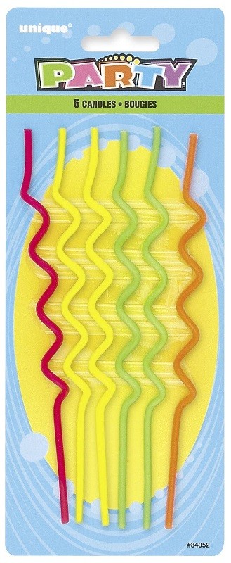 XL Long twirly NEON coloured candles pack of 6