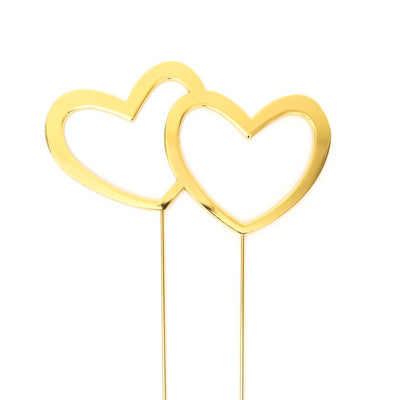 Gold Metal Cake Topper DOUBLE HEART