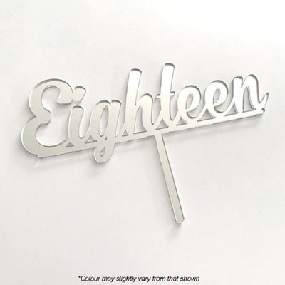 Number Eighteen Silver MIRROR ACRYLIC CAKE TOPPER PICK Style 1