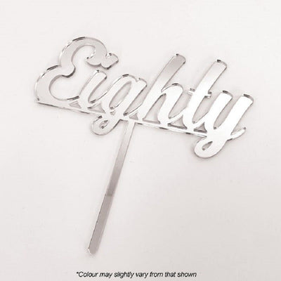 Number Eighty 80 Silver mirror Acrylic cake topper pick