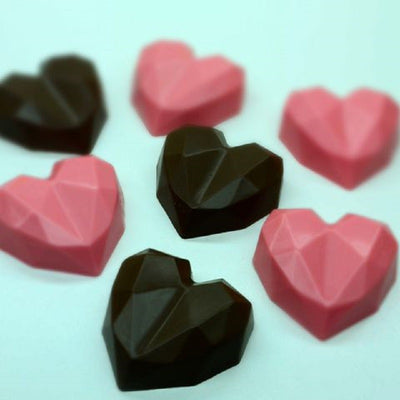 Finished example of chocolate hearts using Geo hearts chocolate mould small