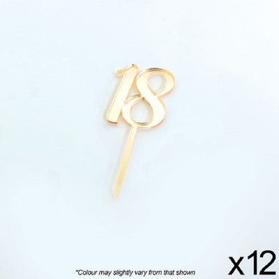 Cupcake acrylic toppers pack of 12 number 18 Gold
