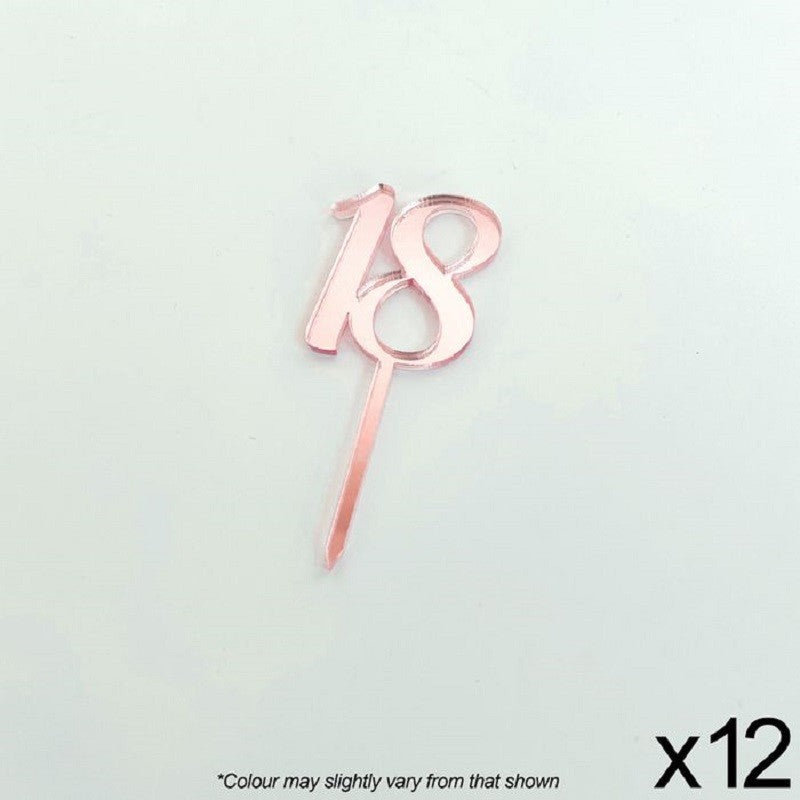 Cupcake acrylic toppers pack of 12 number 18 Rose pink