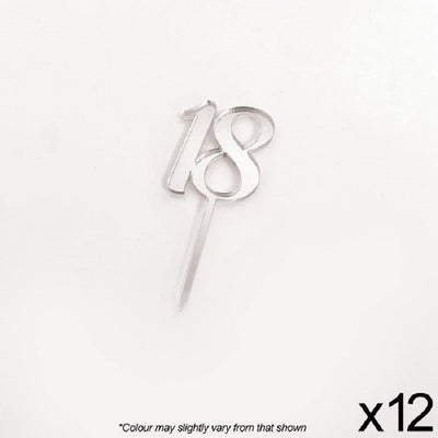Cupcake acrylic toppers pack of 12 number 18 Silver