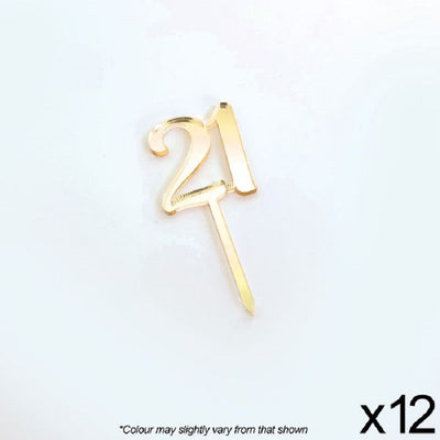 Cupcake acrylic toppers pack of 12 number 21 Gold