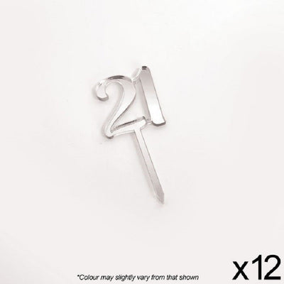 Cupcake acrylic toppers pack of 12 number 21 Silver