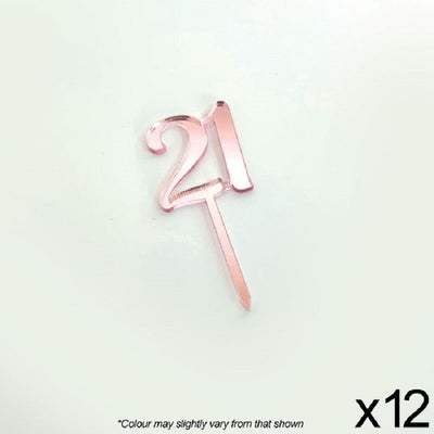 Cupcake acrylic toppers pack of 12 number 21 Rose Pink