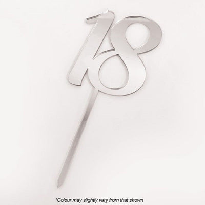 Numeral number acrylic cake topper 18 silver