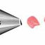 An icing nozzle tip labeled '101s' alongside a example image of a petal created using the nozzle.