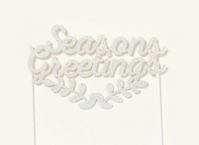 Seasons Greetings Silver glitter cake topper