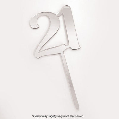 Numeral number acrylic cake topper 21 Silver