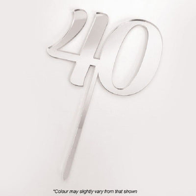 Numeral number acrylic cake topper 40 Silver