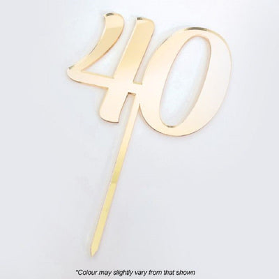 Numeral number acrylic cake topper 40 Gold