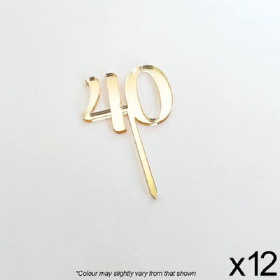 Cupcake acrylic toppers pack of 12 number 40 Gold