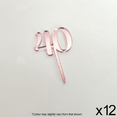 Cupcake acrylic toppers pack of 12 number 40 Rose Pink