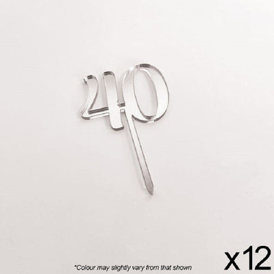 Cupcake acrylic toppers pack of 12 number 40 Silver