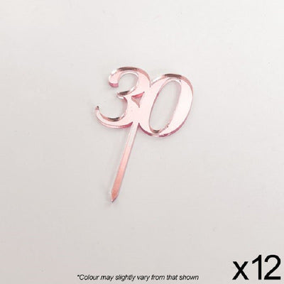Cupcake acrylic toppers pack of 12 number 30 Rose Pink