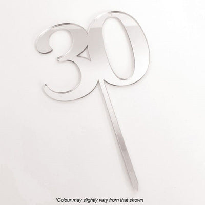 Numeral number acrylic cake topper 30 silver