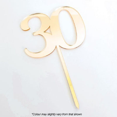 Numeral number acrylic cake topper 30 Gold