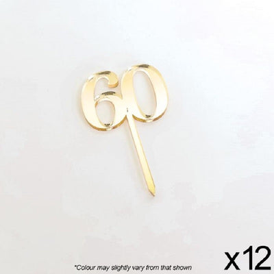 Cupcake acrylic toppers pack of 12 number 60 Gold