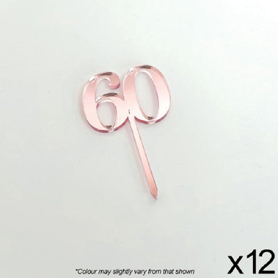 Cupcake acrylic toppers pack of 12 number 60 Rose Pink