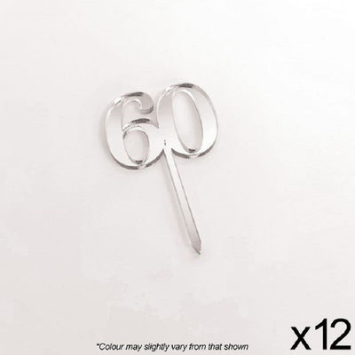 Cupcake acrylic toppers pack of 12 number 60 Silver