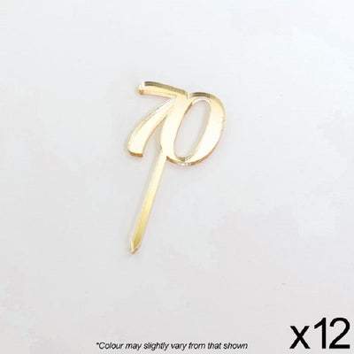 Cupcake acrylic toppers pack of 12 number 70 Gold