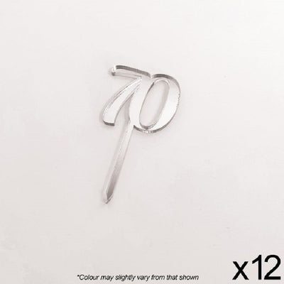 Cupcake acrylic toppers pack of 12 number 70 Silver