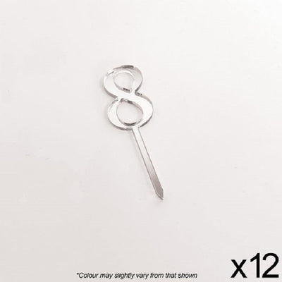 Cupcake acrylic toppers pack of 12 number 8 Silver