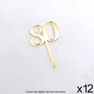 Cupcake acrylic toppers pack of 12 number 80 Gold