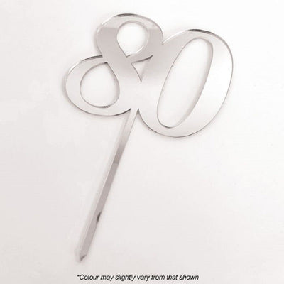 Numeral number acrylic cake topper 80 Silver