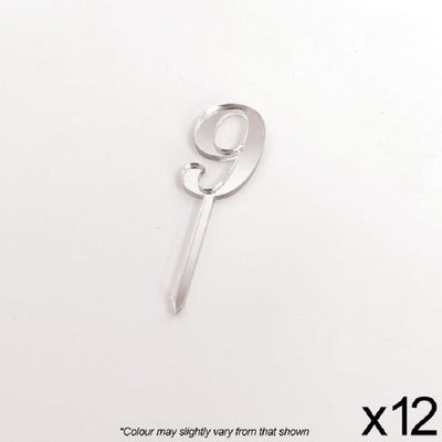 Cupcake acrylic toppers pack of 12 number 9 Silver