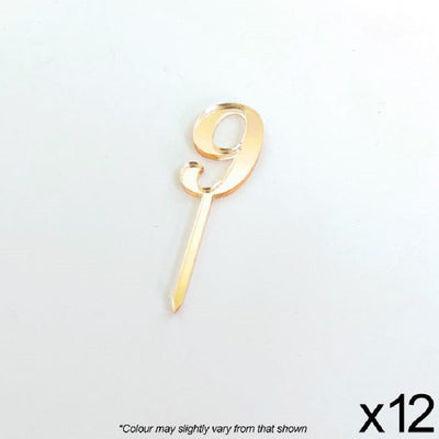 Cupcake acrylic toppers pack of 12 number 9 Gold