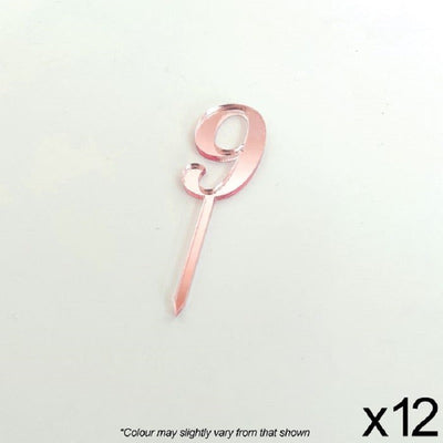 Cupcake acrylic toppers pack of 12 number 9 Rose Pink