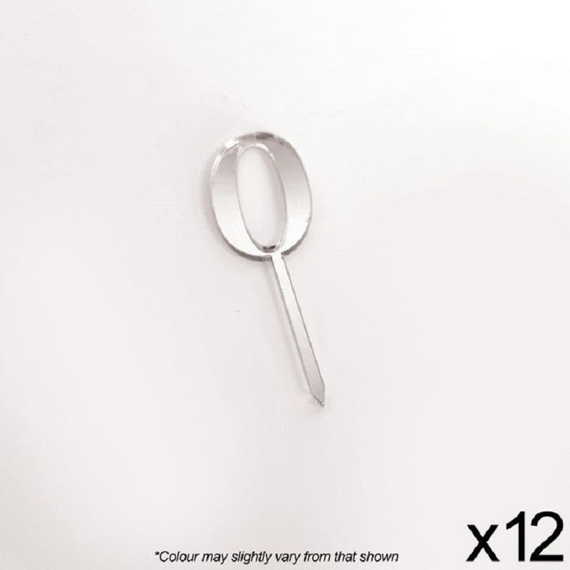 Cupcake acrylic toppers pack of 12 number 0 Silver