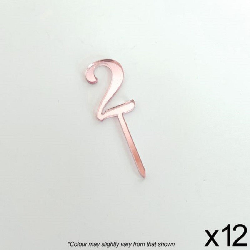 Cupcake acrylic toppers pack of 12 number 2 Rose Pink