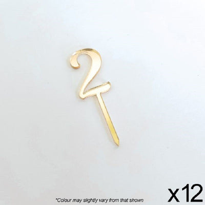 Cupcake acrylic toppers pack of 12 number 2 Gold