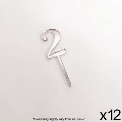 Cupcake acrylic toppers pack of 12 number 2 Silver