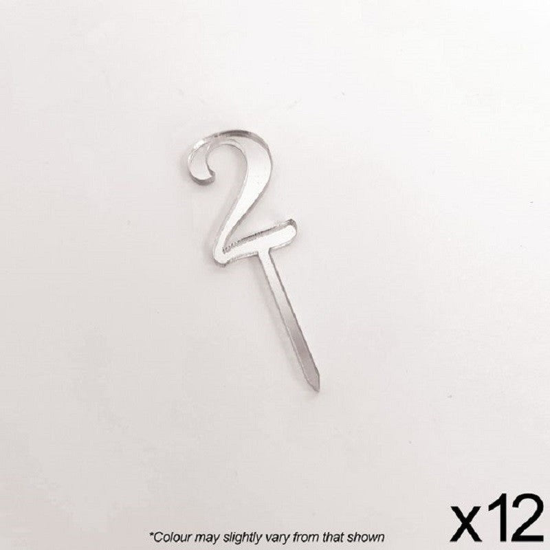 Cupcake acrylic toppers pack of 12 number 2 Silver