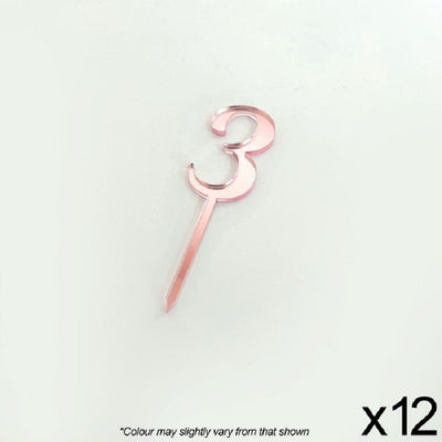 Cupcake acrylic toppers pack of 12 number 3 Rose Pink