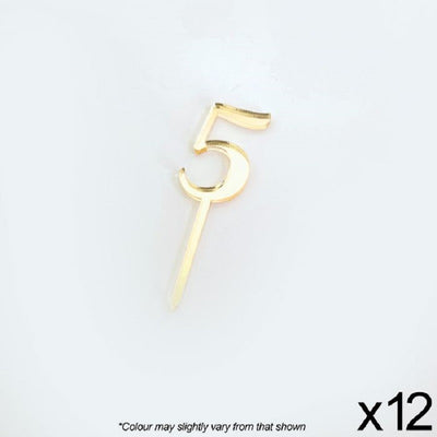 Cupcake acrylic toppers pack of 12 number 5 Gold