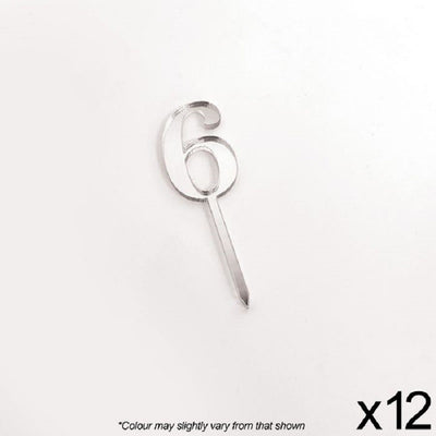 Cupcake acrylic toppers pack of 12 number 6 Silver