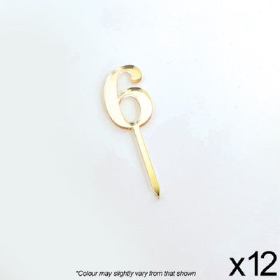 Cupcake acrylic toppers pack of 12 number 6 Gold
