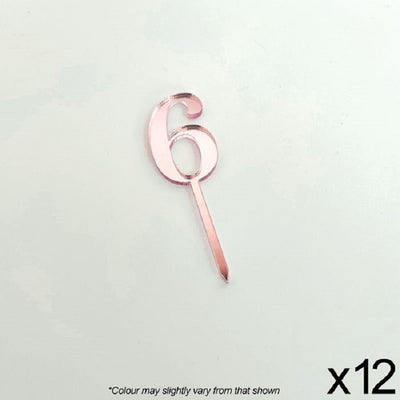 Cupcake acrylic toppers pack of 12 number 6 Rose Pink