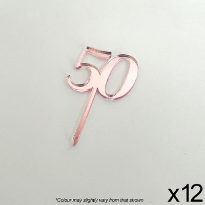 Cupcake acrylic toppers pack of 12 number 50 Rose Pink