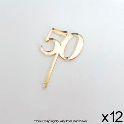Cupcake acrylic toppers pack of 12 number 50 Gold